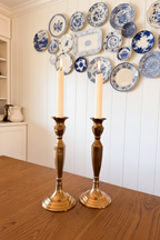 Vintage Tall Faceted Brass Candlestick Holders - Pair