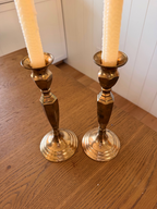 Vintage Tall Faceted Brass Candlestick Holders - Pair