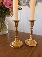 Vintage Solid Brass Octagonal Base Candlestick Holders - Pair