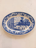 Vintage Blue and White Transferware Oval Serving Platter - Lake & Swan Motif