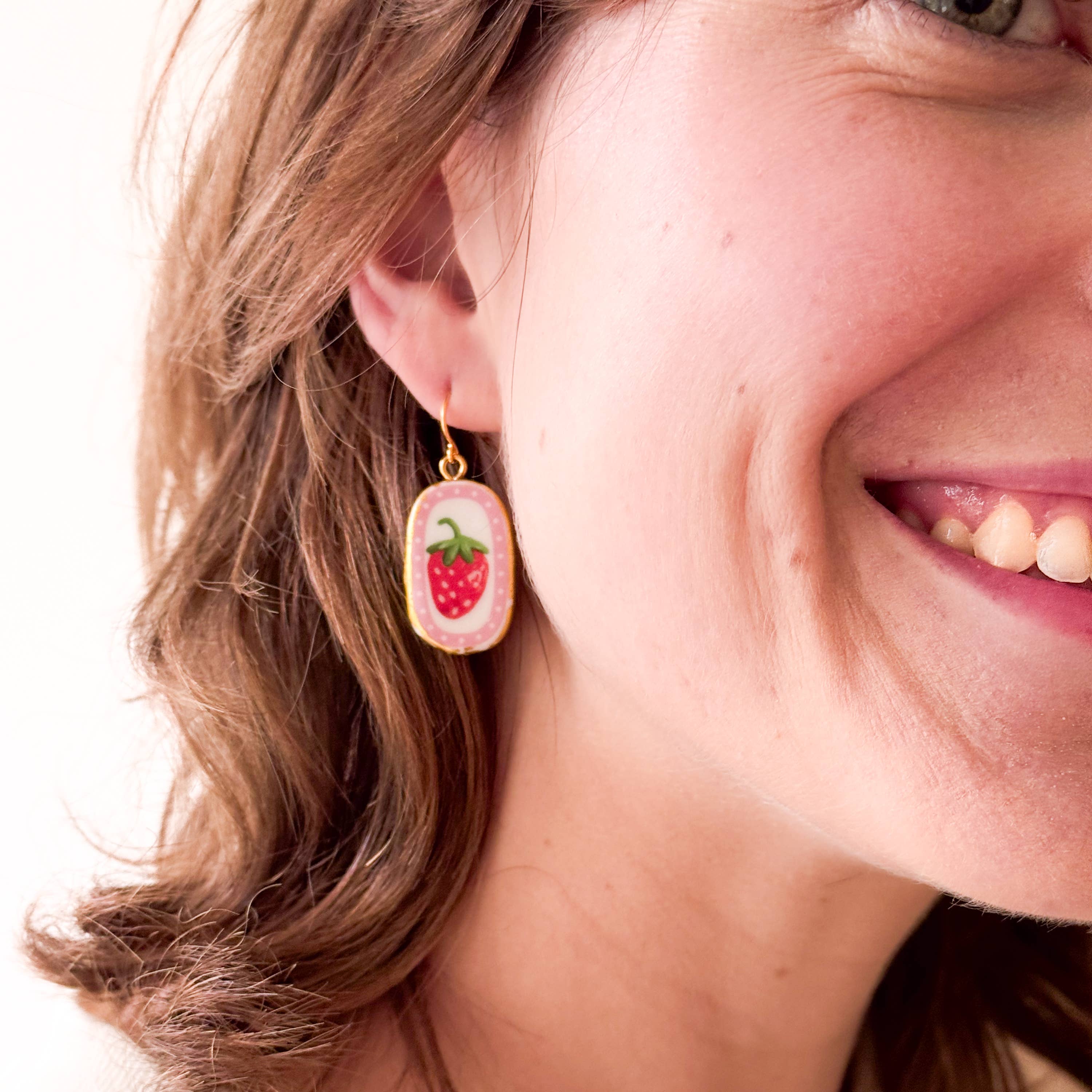 Strawberry Earrings Ceramic Pink Dangle Jewelry