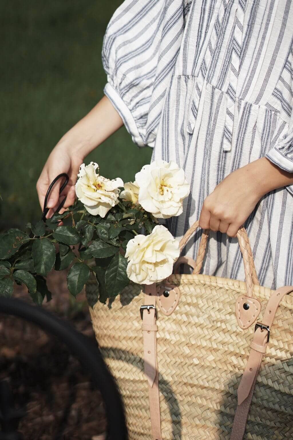 Handwoven Marrakech French Market Basket with Leather Straps