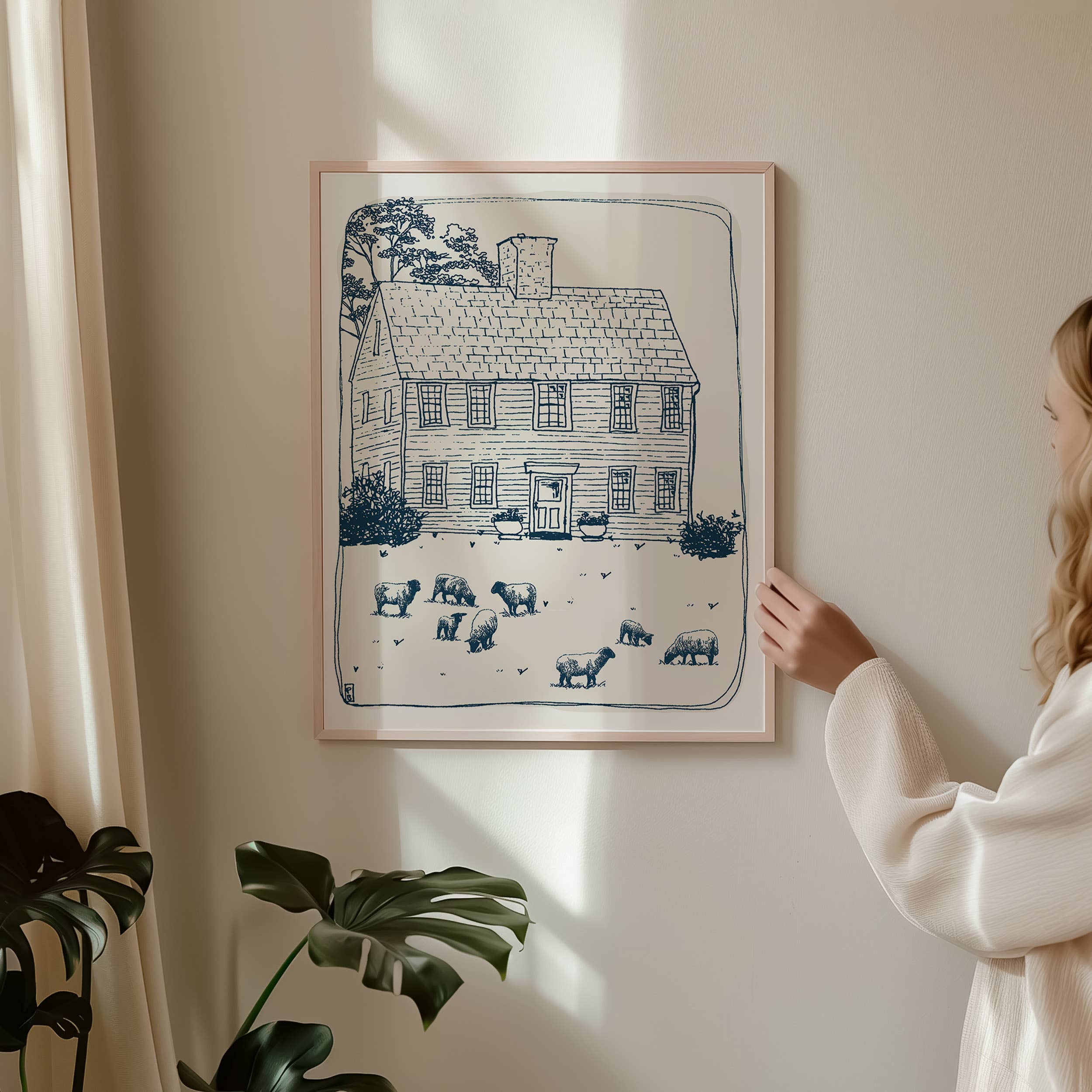 New England House Line Art Print: Minimalist Home Drawing
