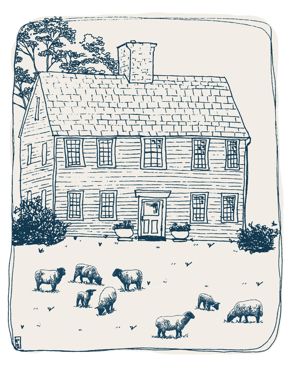 New England House Line Art Print: Minimalist Home Drawing