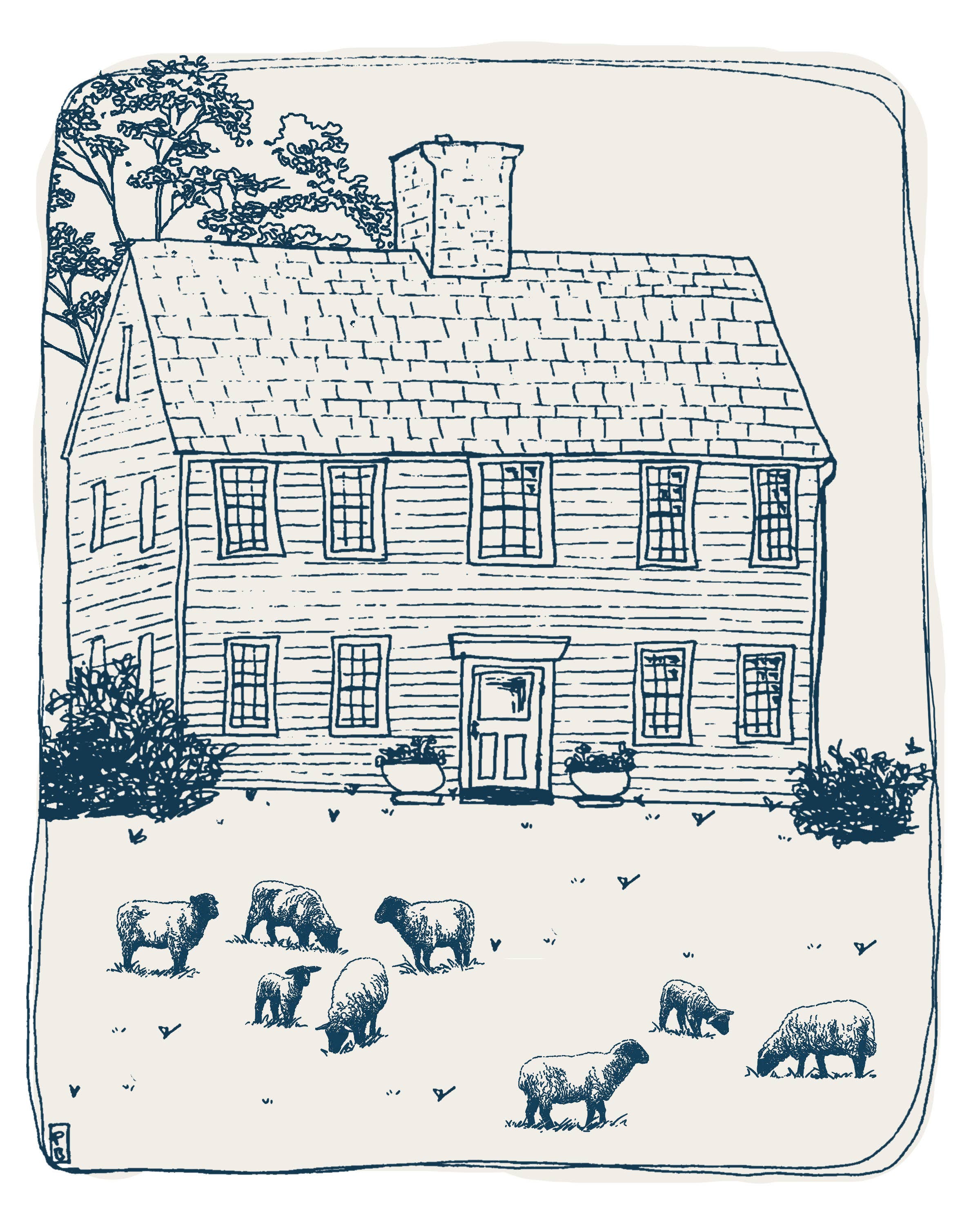 New England House Line Art Print: Minimalist Home Drawing
