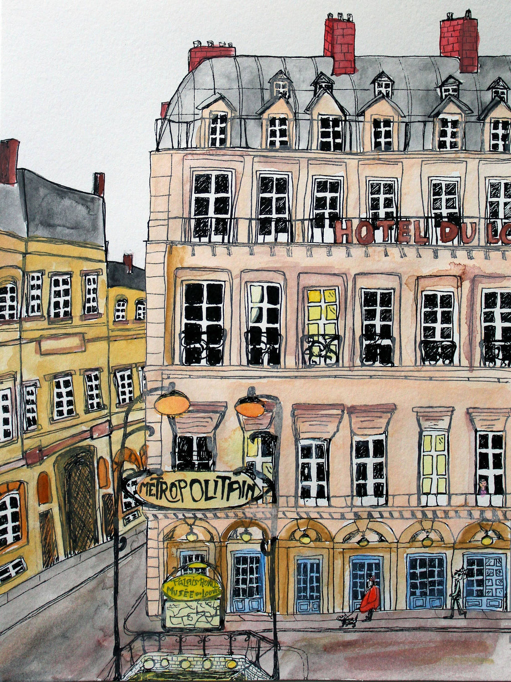 Hotel du Louvre Paris Print: Giclée Watercolor Illustration