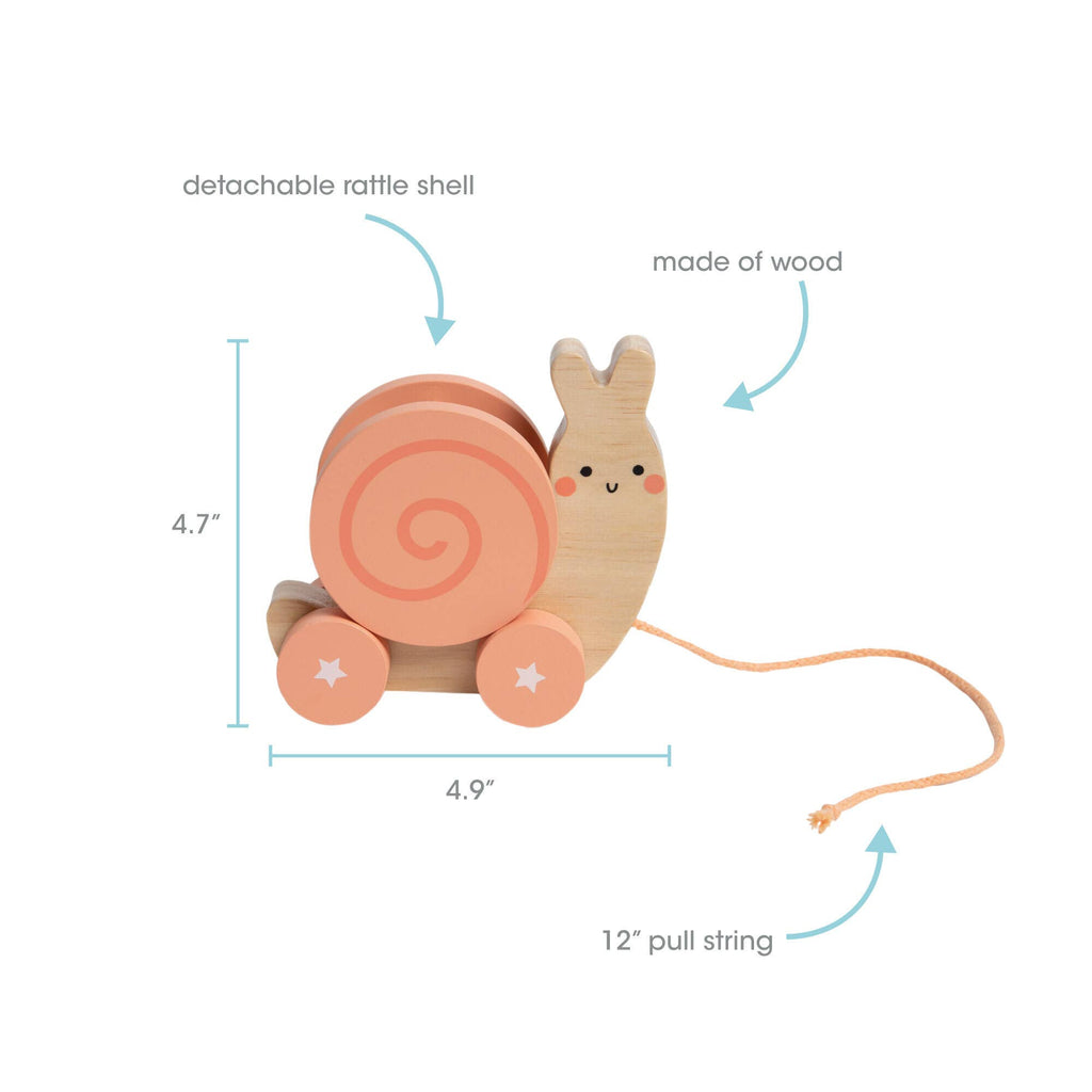 Snail Wooden Pull Toy, Rattle Shell, Baby or Toddler Toy