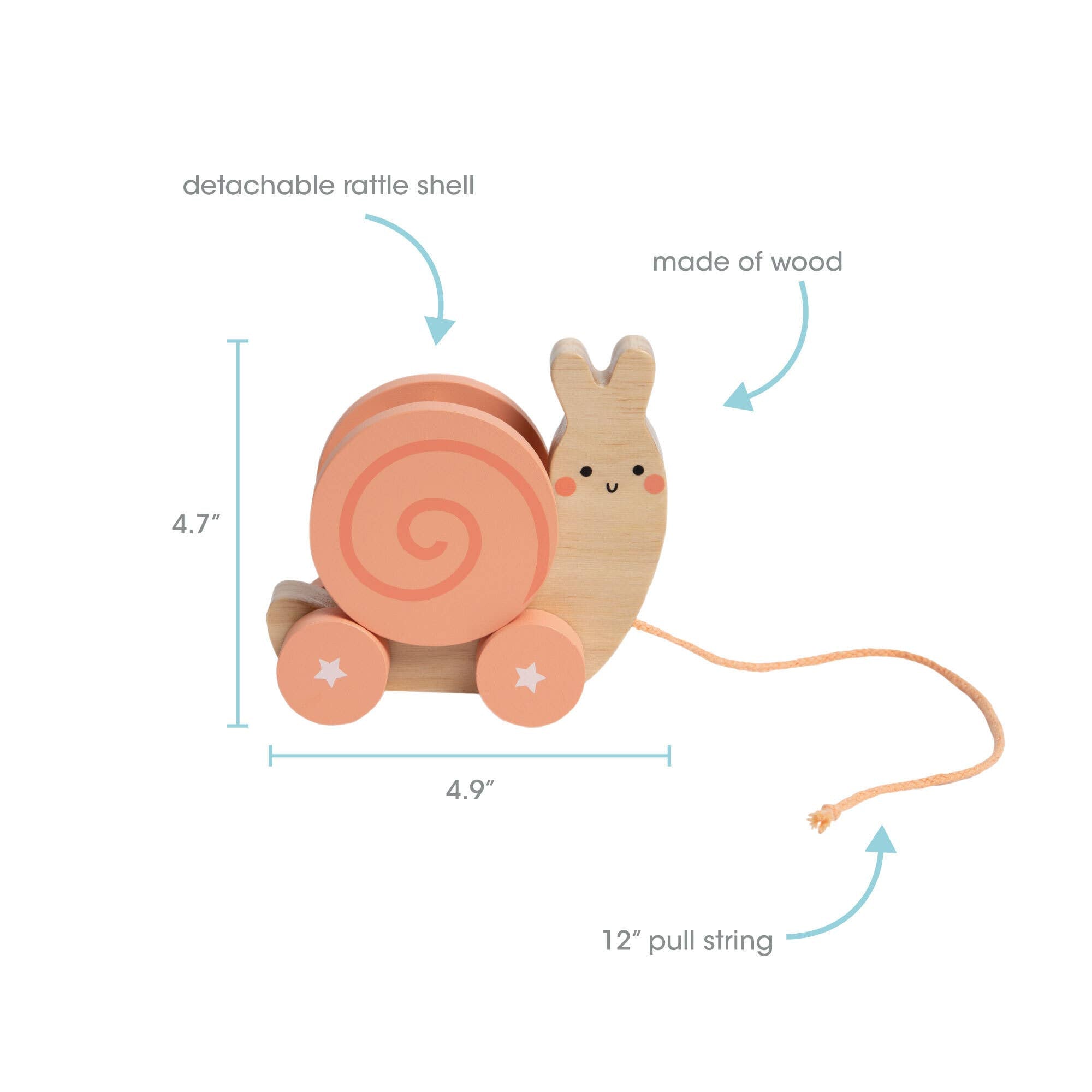 Snail Wooden Pull Toy, Rattle Shell, Baby or Toddler Toy