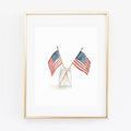 Flags in mason jar watercolor wall art print