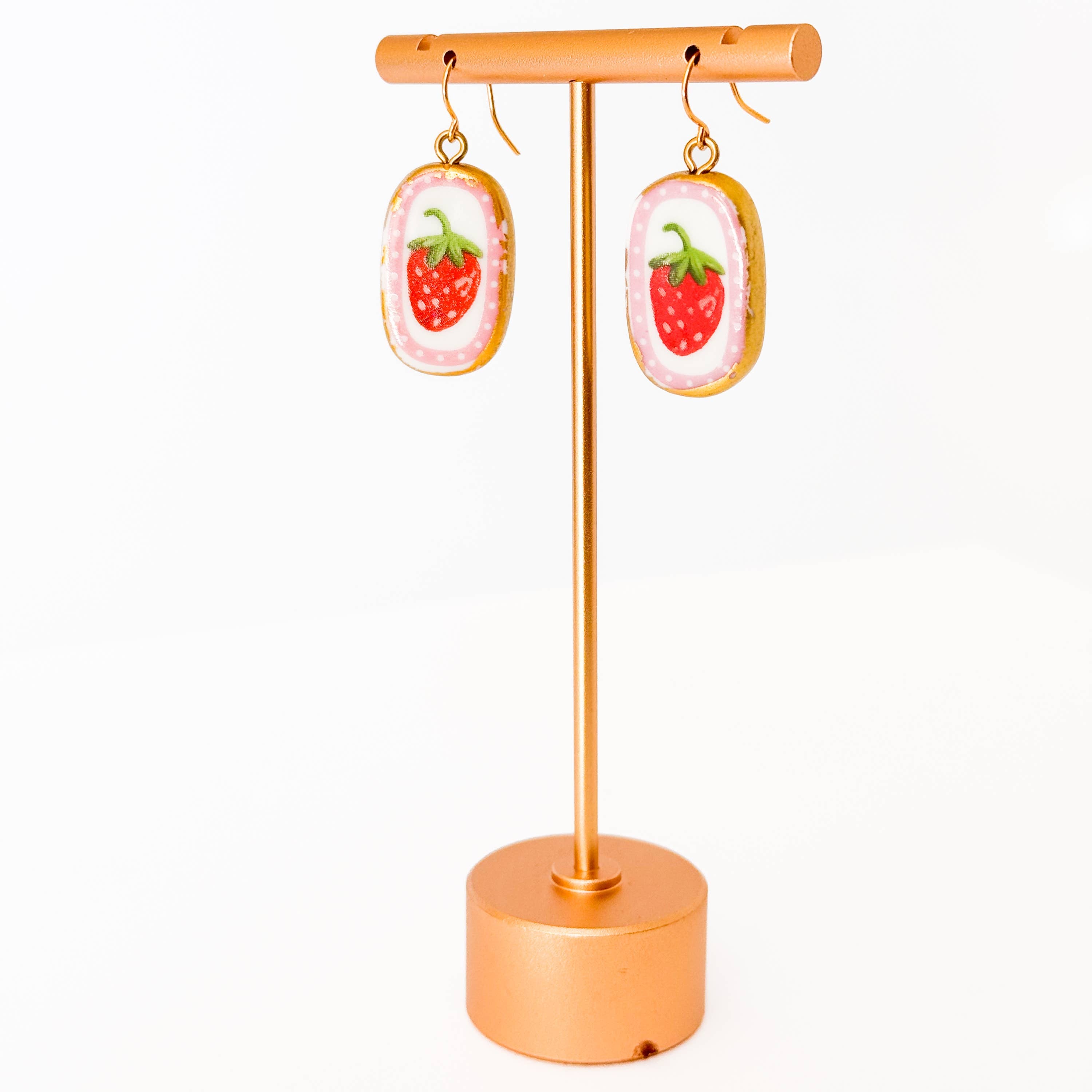 Strawberry Earrings Ceramic Pink Dangle Jewelry