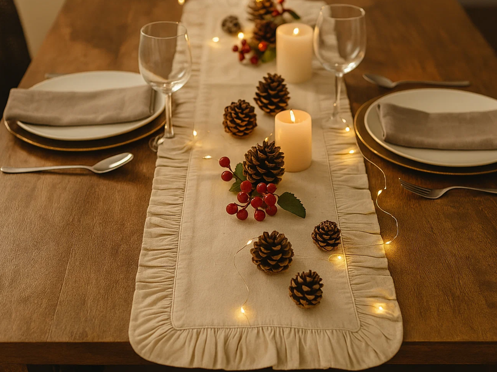 Canvas Ruffle Table Runner | Dining Table Runner