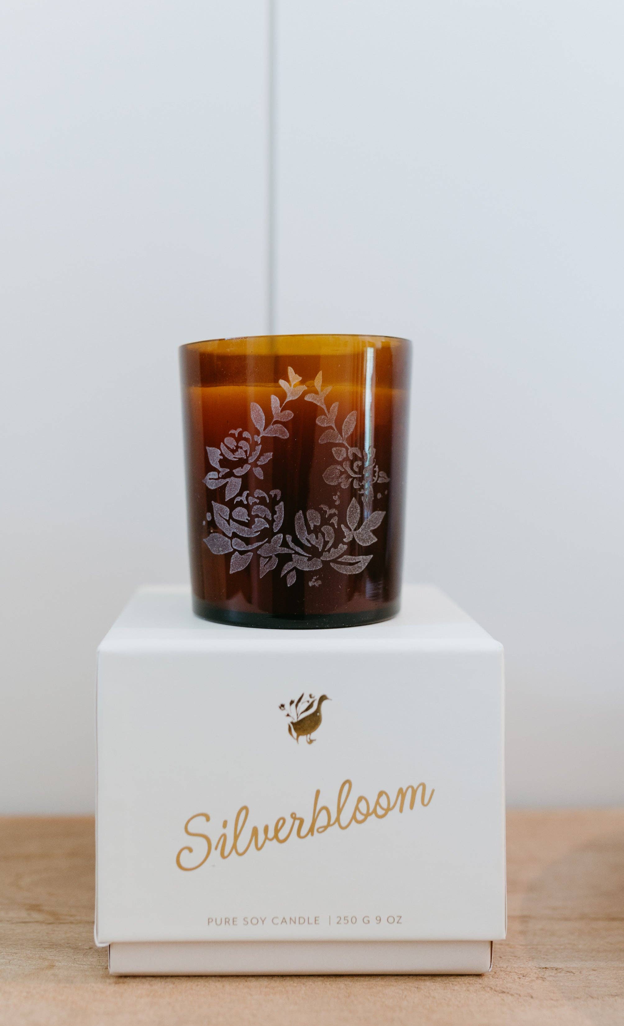 Silverbloom Candle| Soy Wax Amber Glass Gold Foil Box