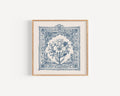 Floral Damask Art Print, Blue floral line art