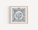 Floral Damask Art Print, Blue floral line art