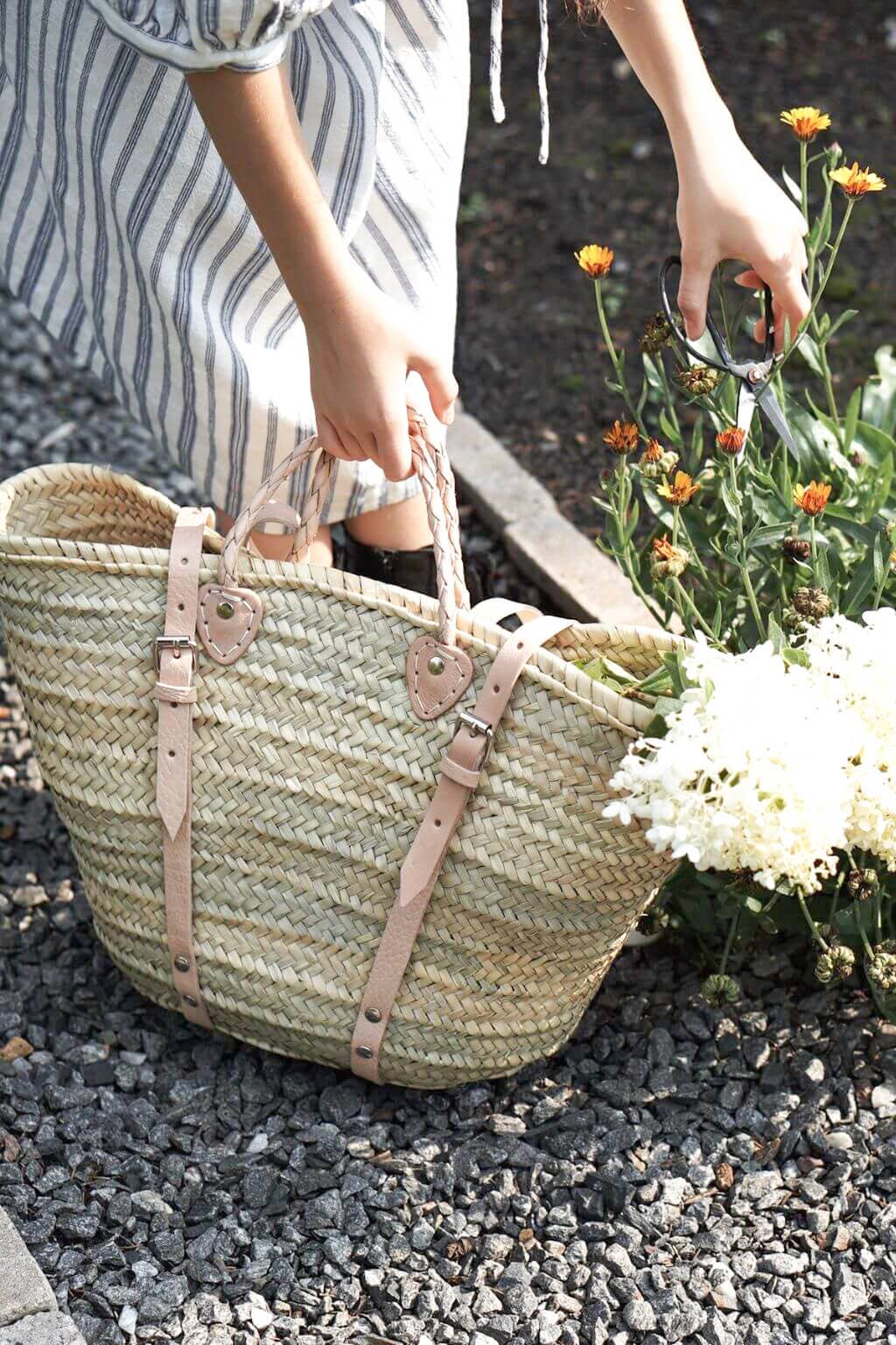 Handwoven Marrakech French Market Basket with Leather Straps