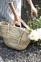 Handwoven Marrakech French Market Basket with Leather Straps