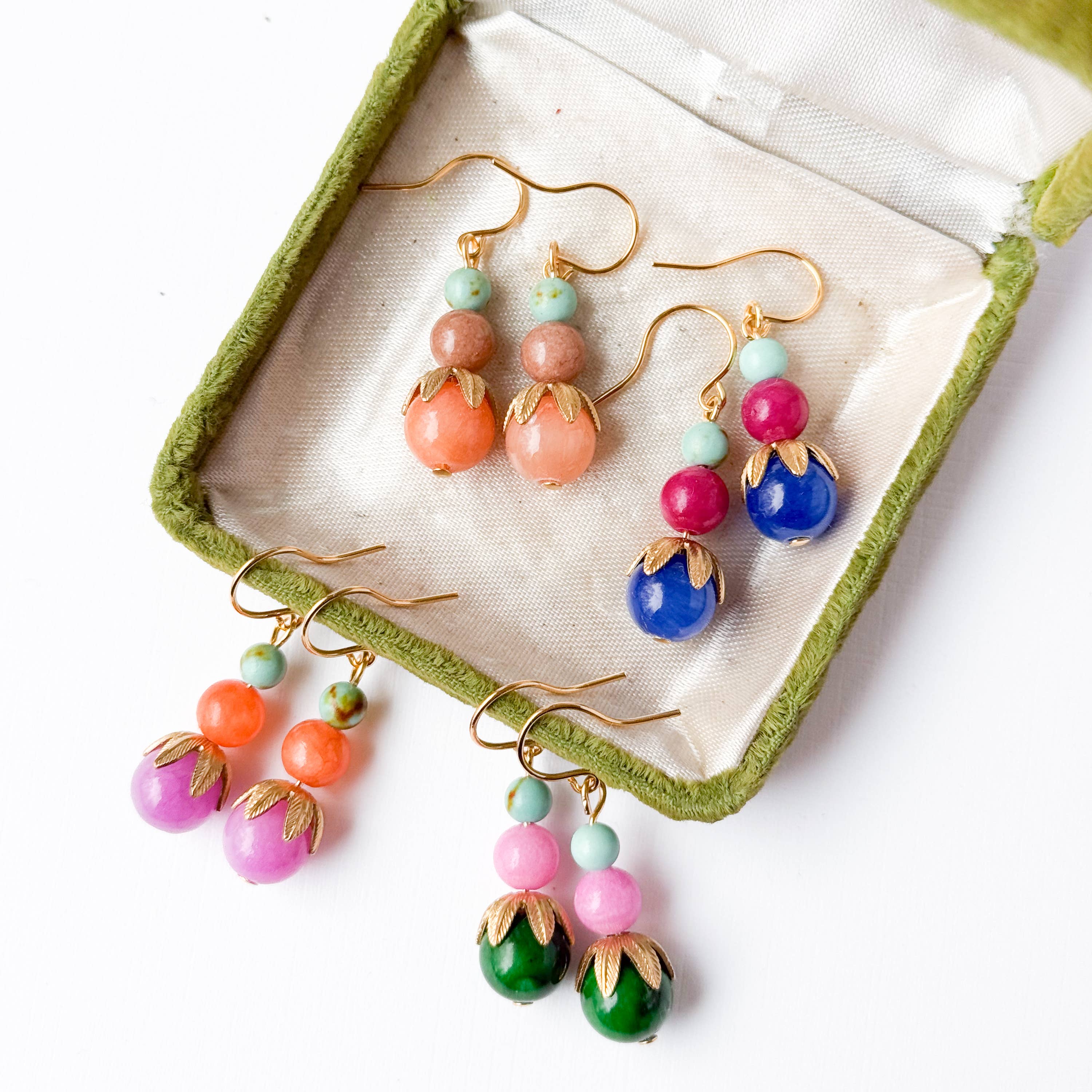 Colorful Beaded Earrings Mixed Glass Drop Bright Gift