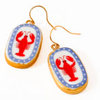 Ceramic Lobster Earrings Gold Plated Coastal Nautical
