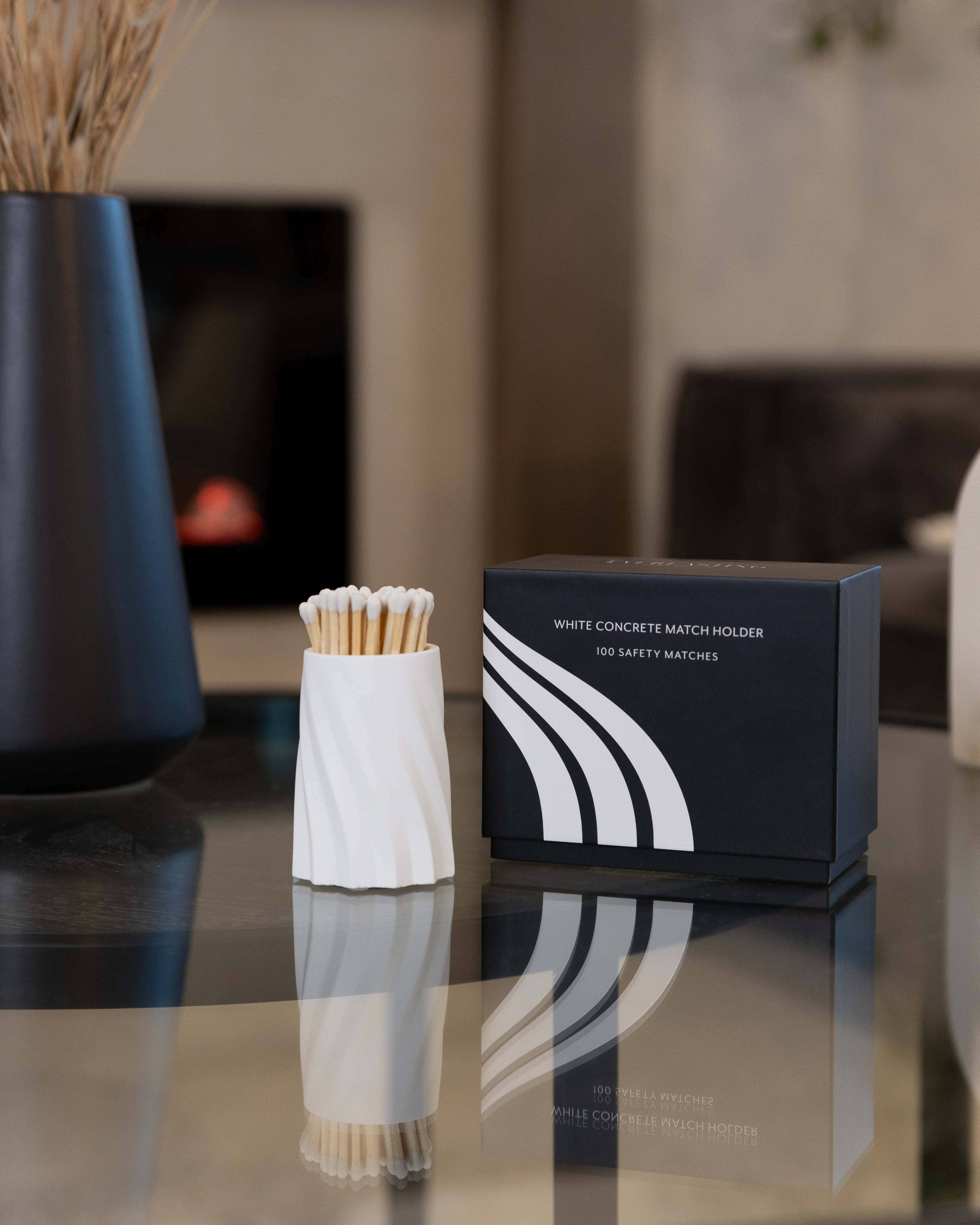 Concrete Safety Match Holder with Matches – White