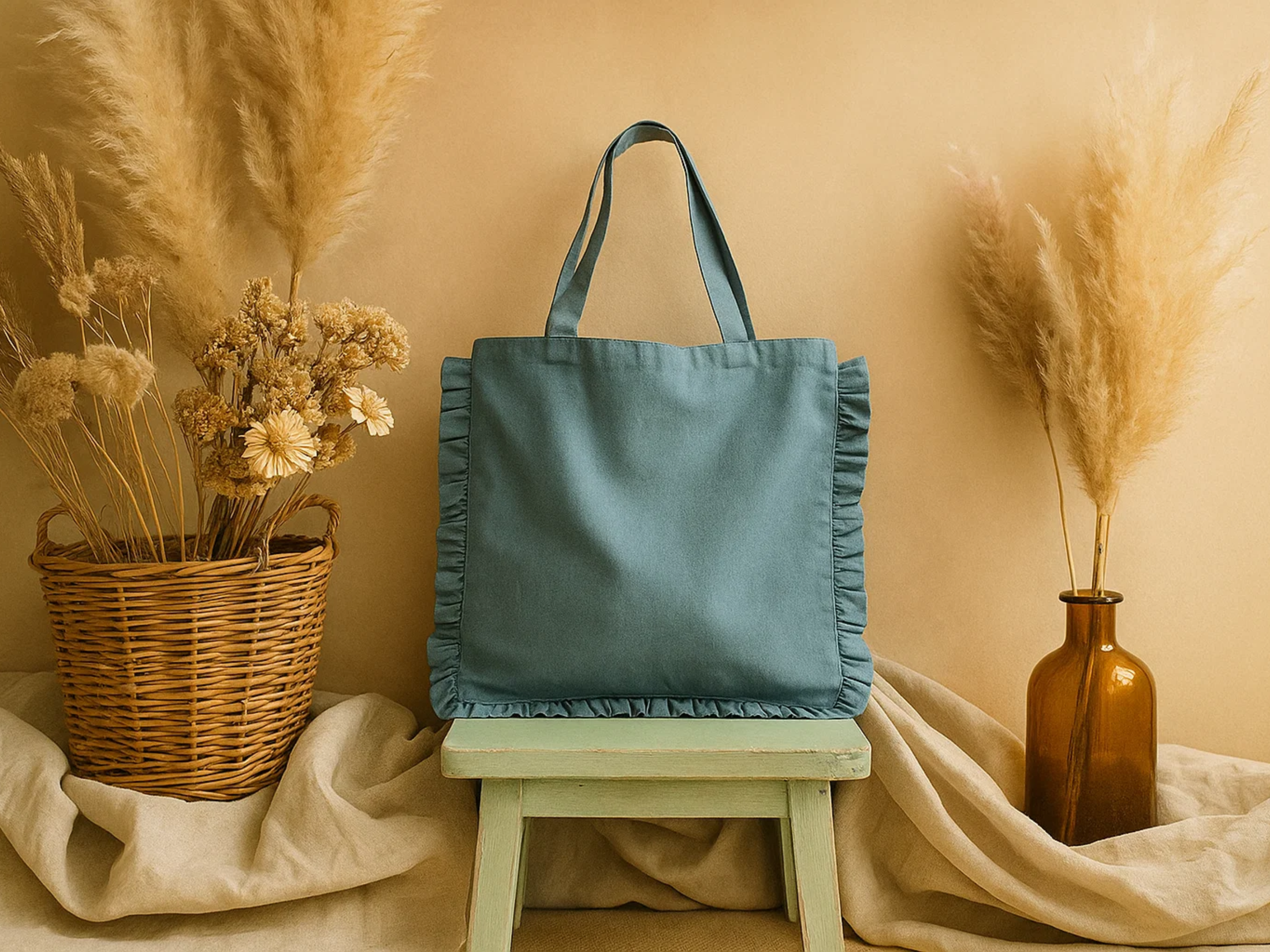 Canvas Ruffle Tote